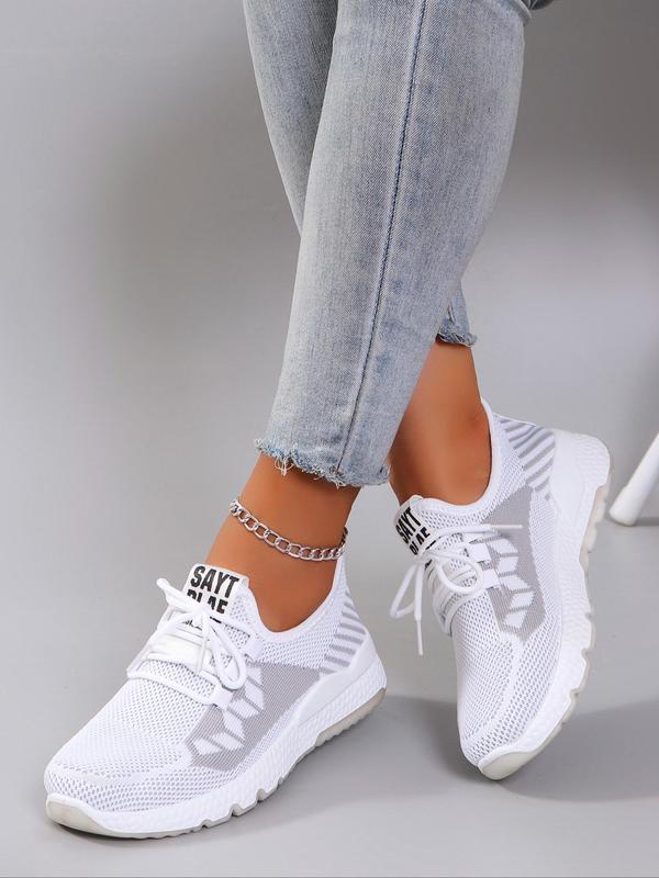 Women's Fashionable Letter Decor Patchwork Design Lace Up Low Top Sneakers, Casual Comfortable Breathable Sports Running Shoes, All-match Basic Shoes for Party