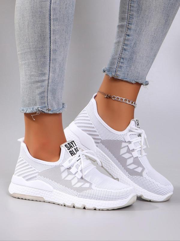 Women's Fashionable Letter Decor Patchwork Design Lace Up Low Top Sneakers, Casual Comfortable Breathable Sports Running Shoes, All-match Basic Shoes for Party