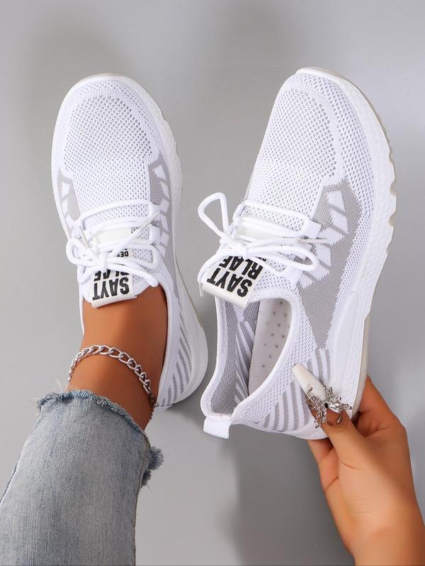 Women's Fashionable Letter Decor Patchwork Design Lace Up Low Top Sneakers, Casual Comfortable Breathable Sports Running Shoes, All-match Basic Shoes for Party