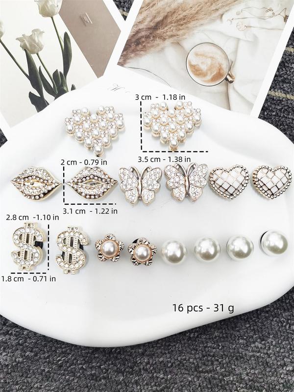 Faux Pearl & Rhinestone Decorated Shoe Charms, Elegant Butterfly & Heart Design Shoe Decoration Charms, Fashionable Shoes Decoration for Women & Girls