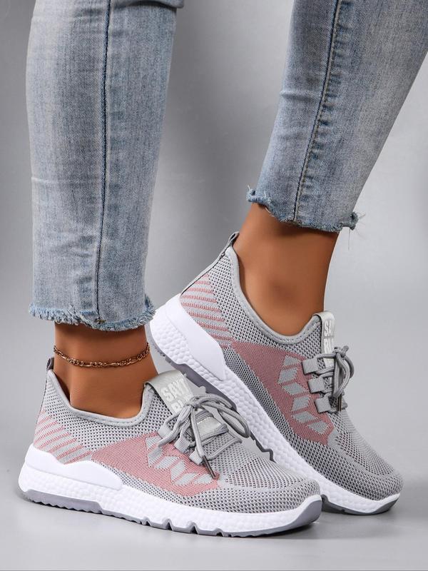 Women's Fashionable Letter Decor Patchwork Design Lace Up Low Top Sneakers, Casual Comfortable Breathable Sports Running Shoes, All-match Basic Shoes for Party