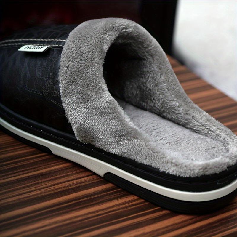 1 Pair Men's plus Size Indoor Slippers-Waterproof, Soft and Comfortable Winter Couple Slippers, Business Style, Solid Pattern, round Toe, Artificial Leather Upper Layer, Textile Lining, TPU Sole, Suitable for Daily and Leisure Indoor Use