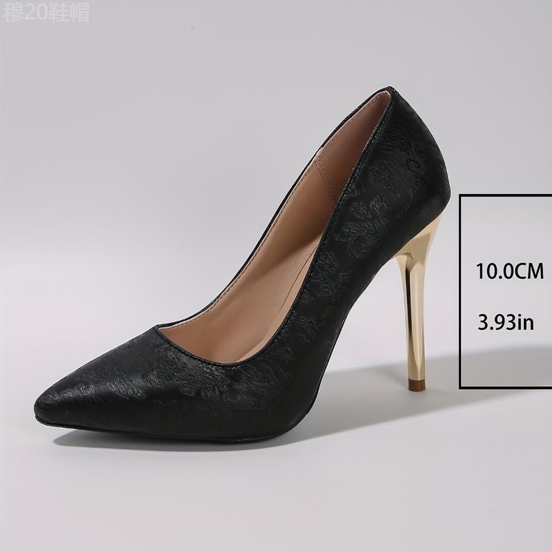 Women's Elegant Floral Vintage Pumps, Shallow Mouth Slip On Party High Heels, Point Toe Banquet Shoes Fashion Stylish