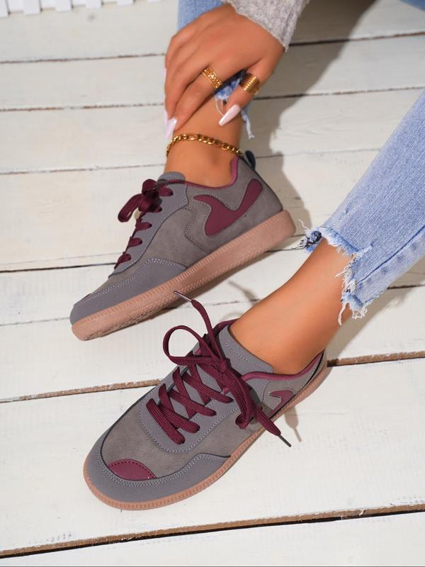 Women's Fashionable Colorblock Lace Up Low Top Sneakers, Casual Comfortable Patched Design Sports Running Shoes, Female All-match Round Toe Shoes for Daily Wear