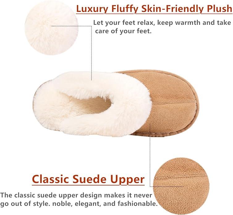 EVELLYHOOTD Women's Minimalist Casual Plush Fluffy Slippers Warm Cozy Bedroom Slippers For Fall Winter Round Toe Slippers For Home and Outdoor