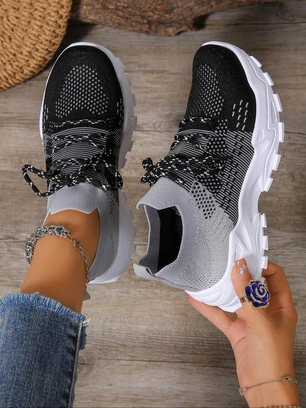 Women's Fashionable Colorblock Lace Up Low Top Sneakers, Casual Comfortable Breathable Mesh Sports Running Shoes, All-match Basic Shoes for Daily Wear