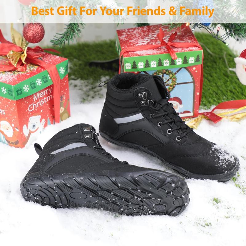 Womens Mens Winter Barefoot Boots Warm Minimalist Wide Toe Box Snow Boots Zero Drop Sole Outdoor Water Resistant Ankle Booties