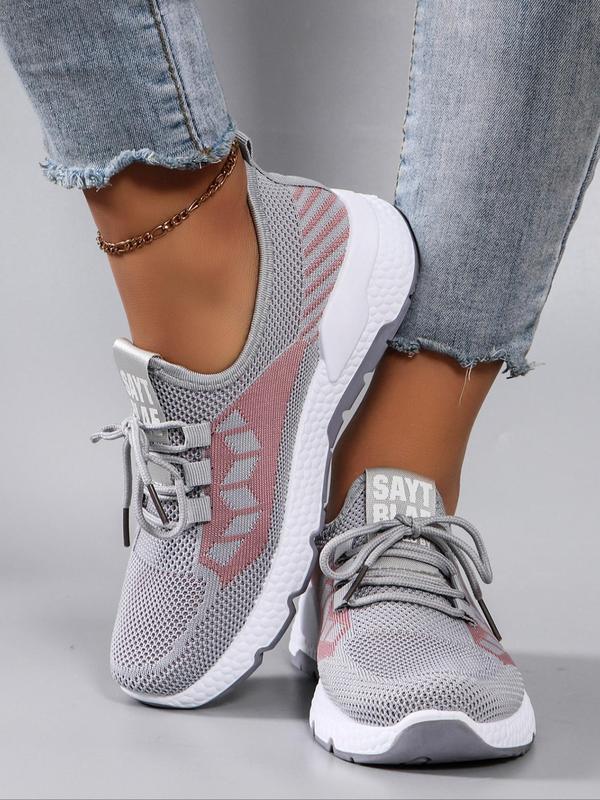 Women's Fashionable Letter Decor Patchwork Design Lace Up Low Top Sneakers, Casual Comfortable Breathable Sports Running Shoes, All-match Basic Shoes for Party