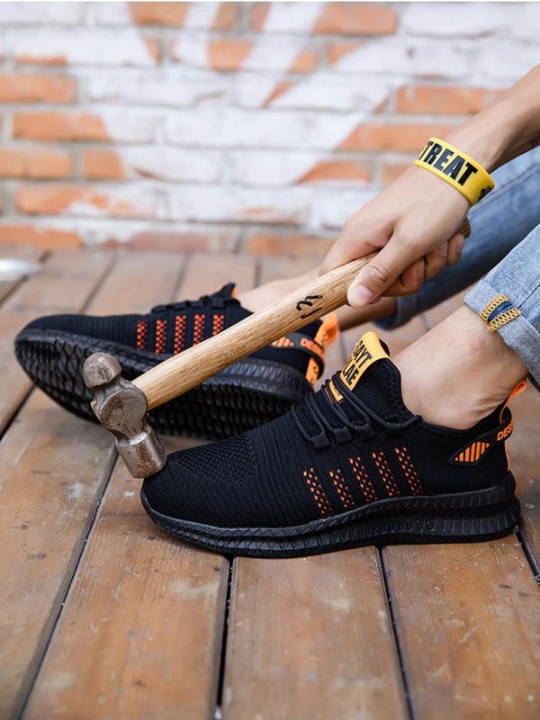 2024 Summer Striped Lace Up Sports Shoes, Lightweight Work Running Sneakers for Men, Round Toe Anti-odor Work Shoes, Boy's Walking Shoes, Footwear