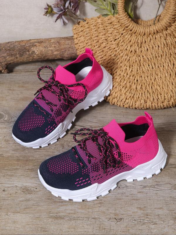 Women's Fashionable Colorblock Lace Up Low Top Sneakers, Casual Comfortable Breathable Mesh Sports Running Shoes, All-match Basic Shoes for Daily Wear