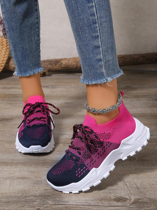 Women's Fashionable Colorblock Lace Up Low Top Sneakers, Casual Comfortable Breathable Mesh Sports Running Shoes, All-match Basic Shoes for Daily Wear