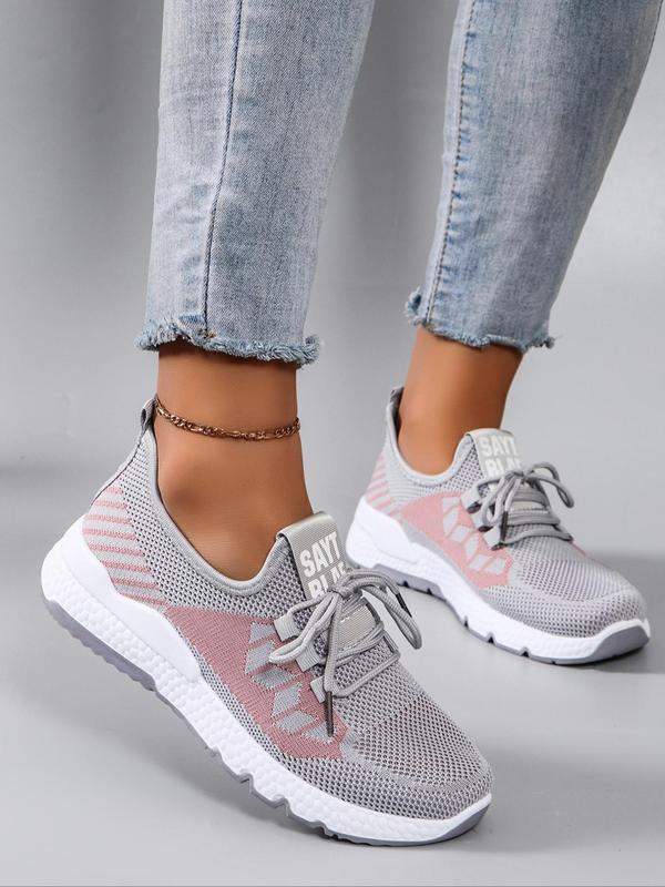 Women's Fashionable Letter Decor Patchwork Design Lace Up Low Top Sneakers, Casual Comfortable Breathable Sports Running Shoes, All-match Basic Shoes for Party