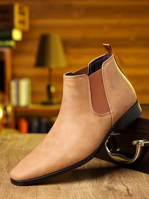 Men's Business Solid Color Slip on Chelsea Boots, Fashionable Mid-calf Pointed Toe Boots for Daily Wear, Casual Comfortable Shoes for Spring & Fall