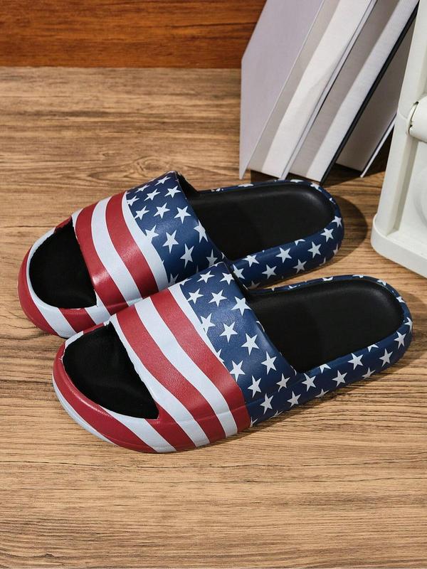 Unisex Women's Flag Pattern Sports Slippers, Sporty Breathable Non-slip Slides for Daily Wear, Outdoor Beach Footwear for Women, Slippers for Women, Summer Footwear