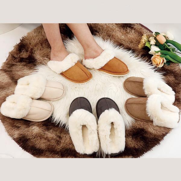 EVELLYHOOTD Women's Minimalist Casual Plush Fluffy Slippers Warm Cozy Bedroom Slippers For Fall Winter Round Toe Slippers For Home and Outdoor