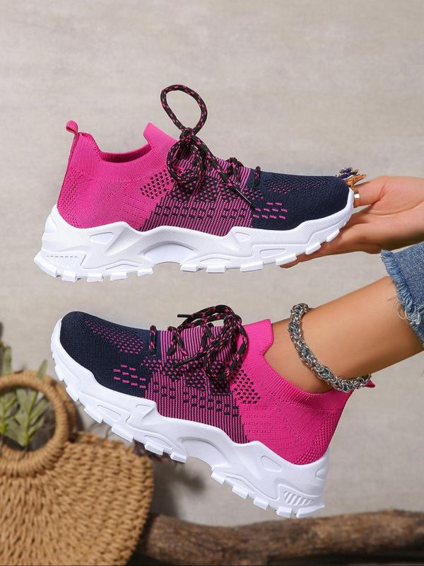 Women's Fashionable Colorblock Lace Up Low Top Sneakers, Casual Comfortable Breathable Mesh Sports Running Shoes, All-match Basic Shoes for Daily Wear