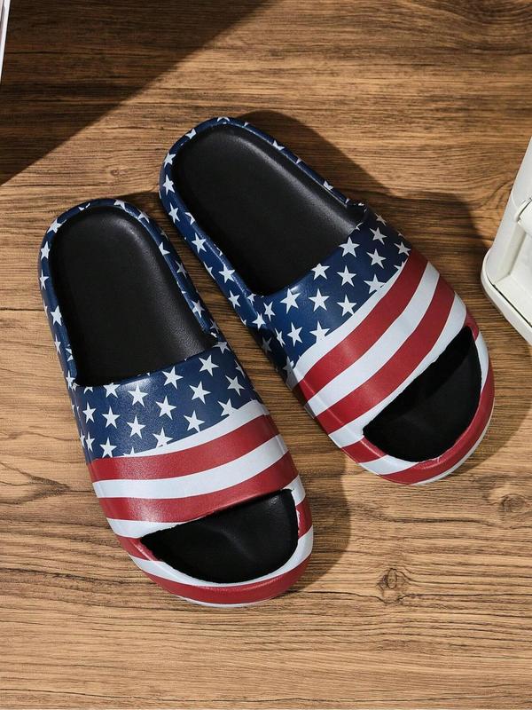 Unisex Women's Flag Pattern Sports Slippers, Sporty Breathable Non-slip Slides for Daily Wear, Outdoor Beach Footwear for Women, Slippers for Women, Summer Footwear