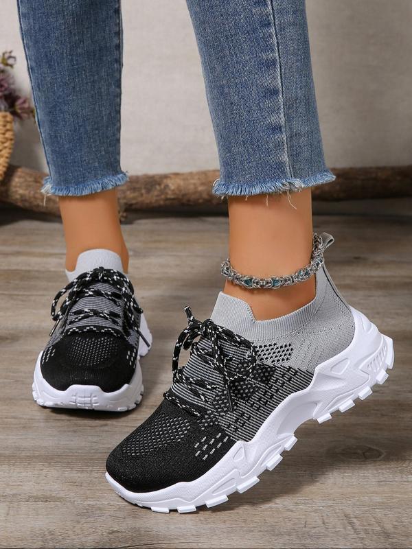 Women's Fashionable Colorblock Lace Up Low Top Sneakers, Casual Comfortable Breathable Mesh Sports Running Shoes, All-match Basic Shoes for Daily Wear