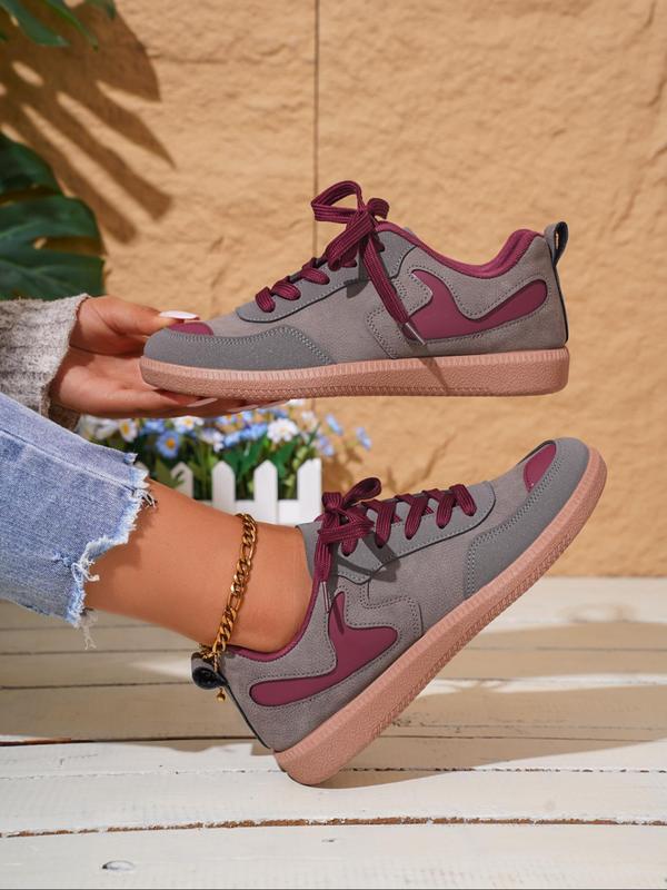 Women's Fashionable Colorblock Lace Up Low Top Sneakers, Casual Comfortable Patched Design Sports Running Shoes, Female All-match Round Toe Shoes for Daily Wear