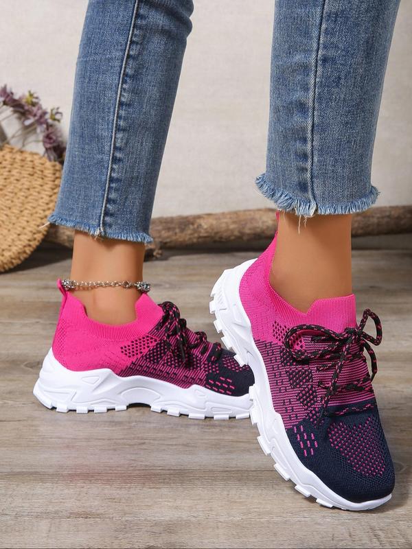 Women's Fashionable Colorblock Lace Up Low Top Sneakers, Casual Comfortable Breathable Mesh Sports Running Shoes, All-match Basic Shoes for Daily Wear