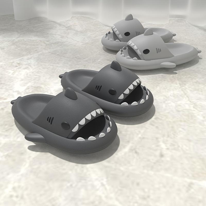 Soft EVA Men's Cartoon Shark Graphic Design Non Slip Slides, Quick-drying Open Toe Slippers for Indoor Outdoor Walking and Bathroom Shower