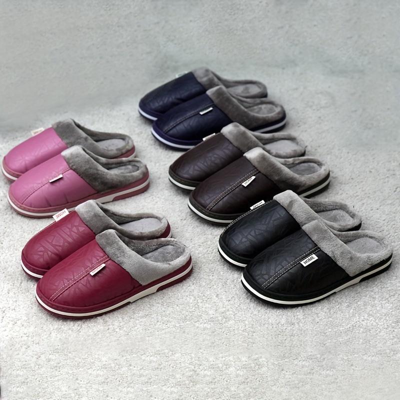 1 Pair Men's plus Size Indoor Slippers-Waterproof, Soft and Comfortable Winter Couple Slippers, Business Style, Solid Pattern, round Toe, Artificial Leather Upper Layer, Textile Lining, TPU Sole, Suitable for Daily and Leisure Indoor Use