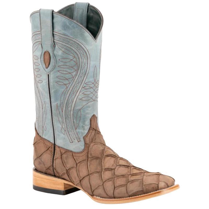 F.e.r.ri.ni Men's Bronco Pirarucu Print Western Boot Broad Square Toe - 43393-10