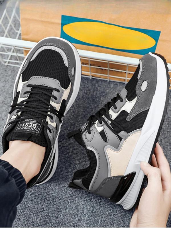 Men's Colorblock Patchwork Design Lace Up Low Top Sneakers, Casual Sporty Breathable Comfortable Running Shoes, Trendy Mesh Men's Sneakers, Fall Outfits, Fall Freshness