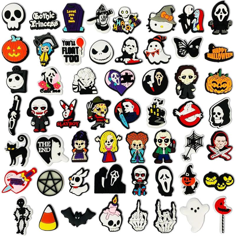 55count Halloween Horror Shoe Charms Skull Horror Shoe Charms, Shoe Charms for Wristband Bracelet Birthday Halloween Gifts