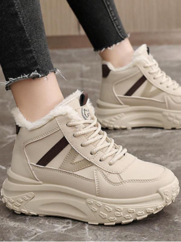 Women's Fashionable Lace Up Front Snow Boots, Casual Comfortable Warm Thick Sole Boots for Fall & Winter, Female All-match Trend Shoes for Daily Wear