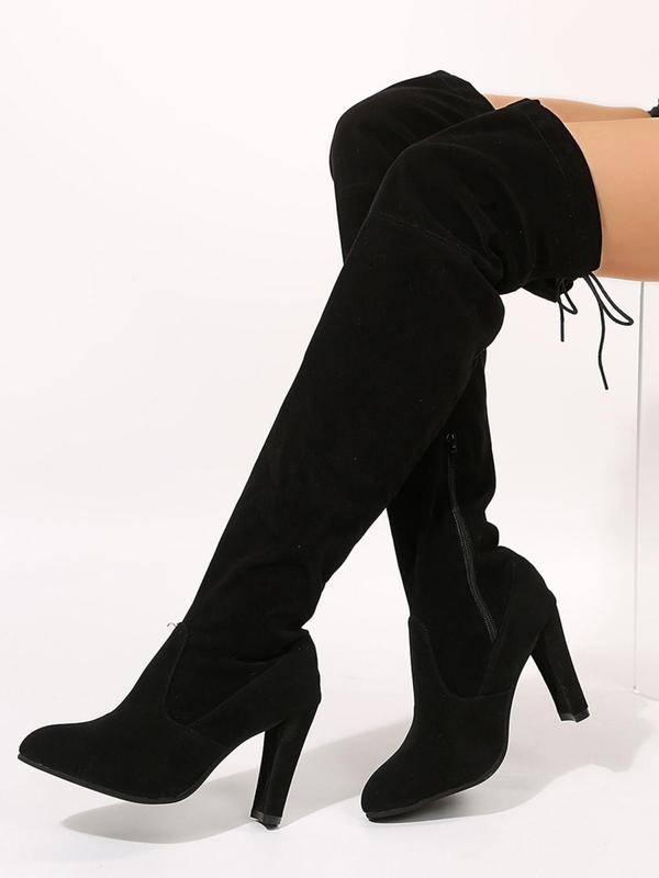 Women's Fashionable Solid Color Stiletto Heeled Boots, Elegant Pointed Toe Over The Knee Boots for Party, Daily Clothing Decor for Women & Girls