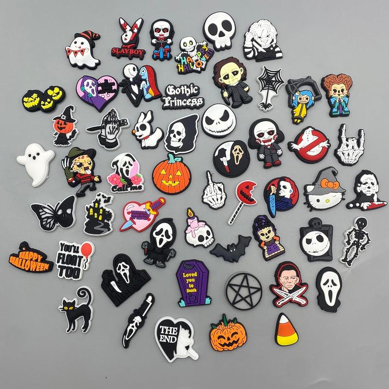 55count Halloween Horror Shoe Charms Skull Horror Shoe Charms, Shoe Charms for Wristband Bracelet Birthday Halloween Gifts