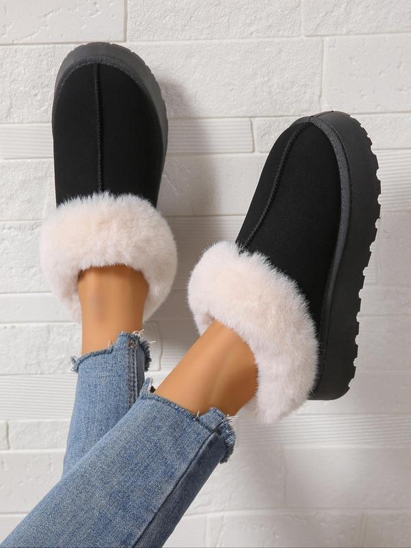 Women's Solid Color Fluffy Plush Slippers, Casual Soft Comfortable Home Slippers, Warm Slippers for Indoor & Outdoor Use for Women & Girls