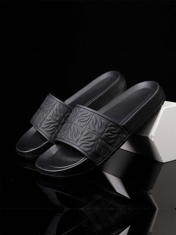 Men's Casual Plain Round Toe Embossed Slippers, 2024 New Style Trendy Comfortable Slippers, Non-slip Slippers for Indoor & Outdoor Use for Daily Wear