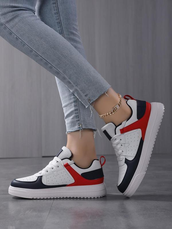 Women's 2024 Summer Fashion Colorblock Lace Up Low Top Athletic Trainers & Sneakers, Sneakers Women 2024, Casual Comfortable Outdoor Sports Shoes, Female Round Toe Skate Shoes