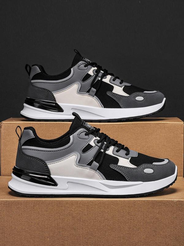 Men's Colorblock Patchwork Design Lace Up Low Top Sneakers, Casual Sporty Breathable Comfortable Running Shoes, Trendy Mesh Men's Sneakers, Fall Outfits, Fall Freshness