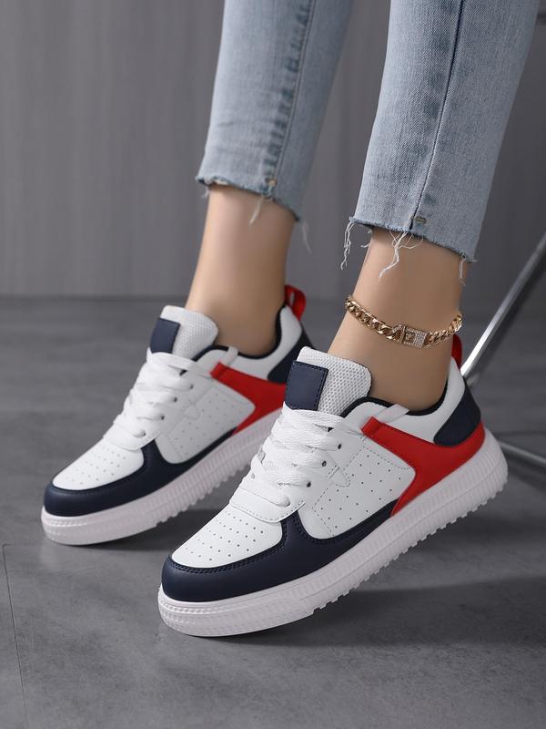 Women's 2024 Summer Fashion Colorblock Lace Up Low Top Athletic Trainers & Sneakers, Sneakers Women 2024, Casual Comfortable Outdoor Sports Shoes, Female Round Toe Skate Shoes