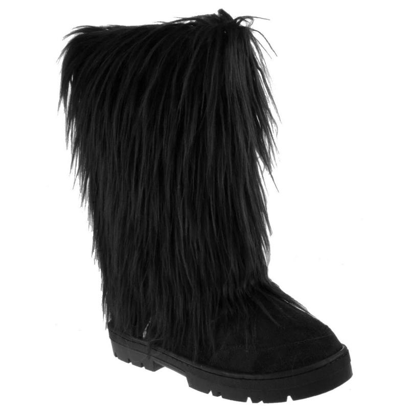 Demure Flatform Women's Fur Boots - Black, Perfect for Winter - Girl, Footwear Knee shoes Comfort Stylish