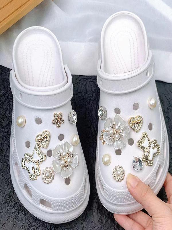 Cute Bear & Flower & Heart Design Shoe Charms, Rhinestone Decorated Shoe Decoration Charms, Fashionable Shoes Decoration for Women & Girls