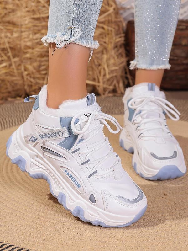 Women's Fashionable Letter Tape Design Lace Up Platform Sneakers, Casual Comfortable Sports Running Shoes, Female All-match Round Toe Chunky Sneakers for Daily Life