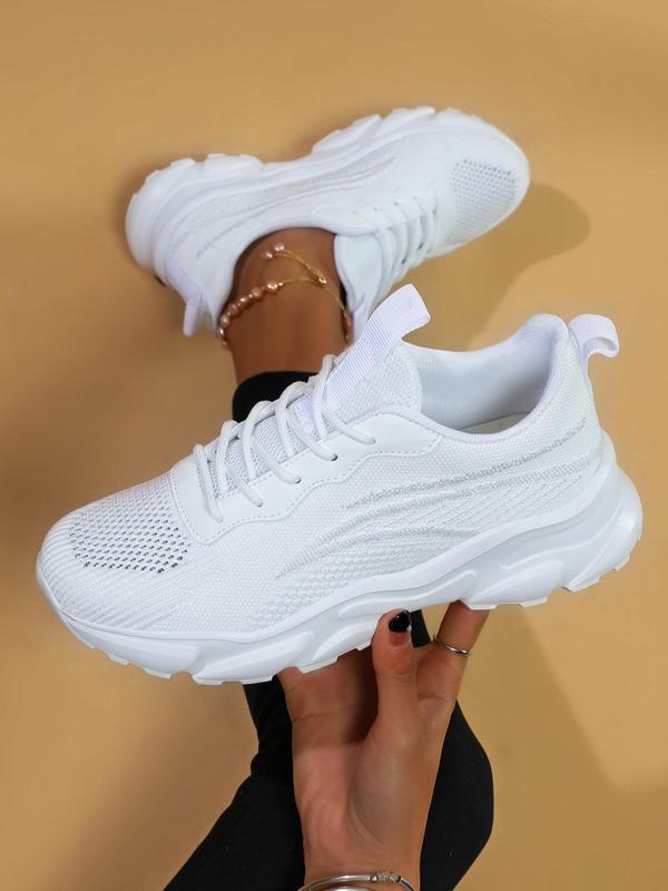 Women's Fashionable Lace Up Low Top Sneakers for Summer, Casual Soft Comfortable Breathable Sports Shoes, Matching Simple Design Plain Round Toe Running Shoes