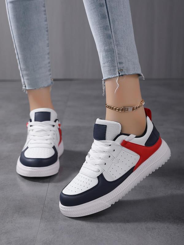 Women's 2024 Summer Fashion Colorblock Lace Up Low Top Athletic Trainers & Sneakers, Sneakers Women 2024, Casual Comfortable Outdoor Sports Shoes, Female Round Toe Skate Shoes