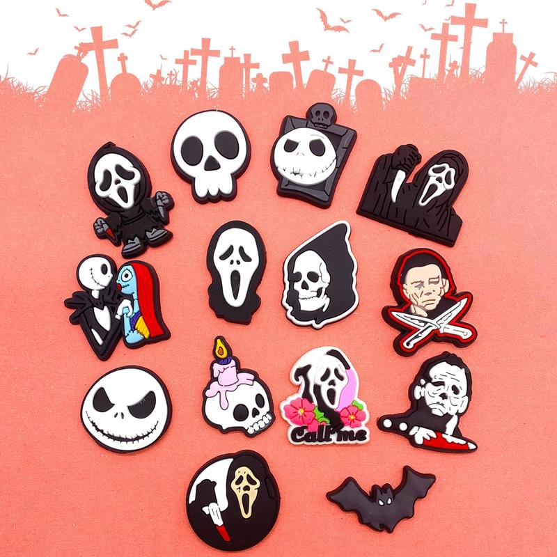 55count Halloween Horror Shoe Charms Skull Horror Shoe Charms, Shoe Charms for Wristband Bracelet Birthday Halloween Gifts