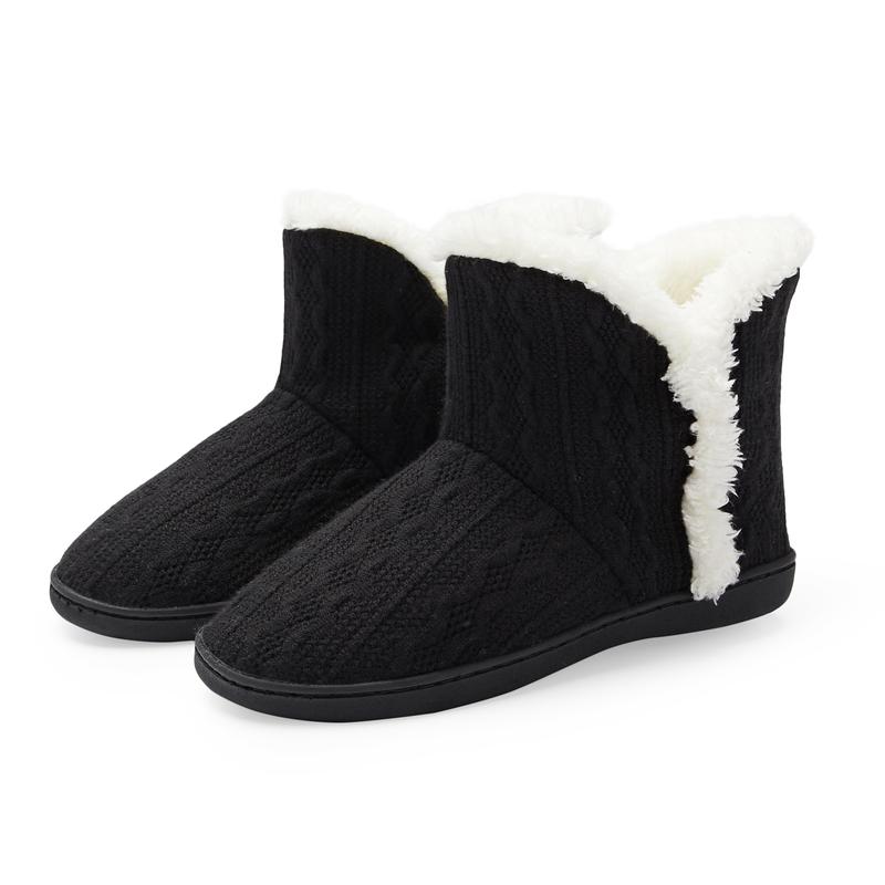 Winter Women's Indoor Fuzzy Boot Slippers Outdoor Knitted Ankle Boots Slippers Warm House Shoes with Plush Fur Lining