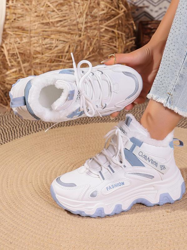 Women's Fashionable Letter Tape Design Lace Up Platform Sneakers, Casual Comfortable Sports Running Shoes, Female All-match Round Toe Chunky Sneakers for Daily Life