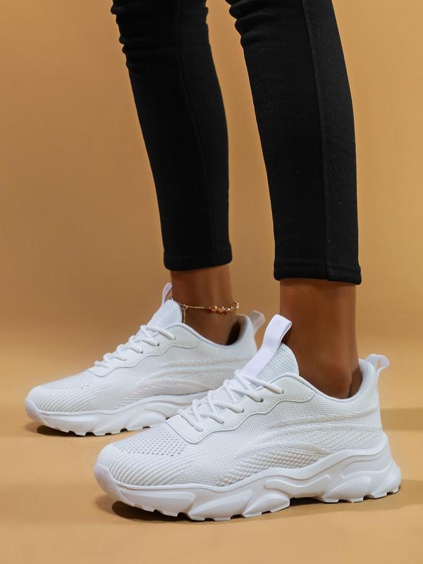 Women's Fashionable Lace Up Low Top Sneakers for Summer, Casual Soft Comfortable Breathable Sports Shoes, Matching Simple Design Plain Round Toe Running Shoes