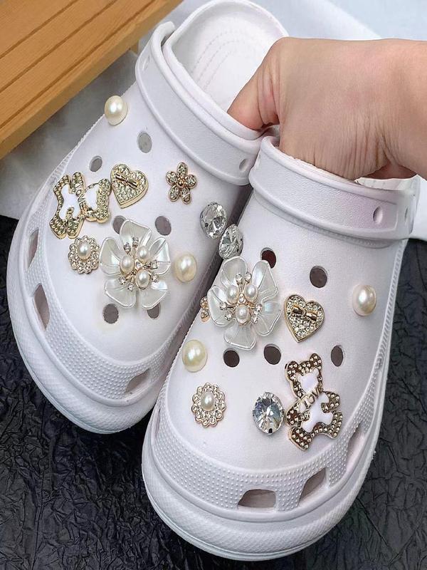 Cute Bear & Flower & Heart Design Shoe Charms, Rhinestone Decorated Shoe Decoration Charms, Fashionable Shoes Decoration for Women & Girls