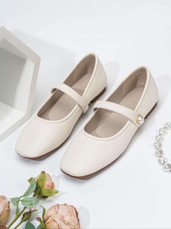 Women's Fashionable Faux Pearl Decor Mary Jane Shoes, Elegant Square Toe Flat Shoes for Daily Wear, Lightweight Breathable Comfortable Shoes for Women & Girls