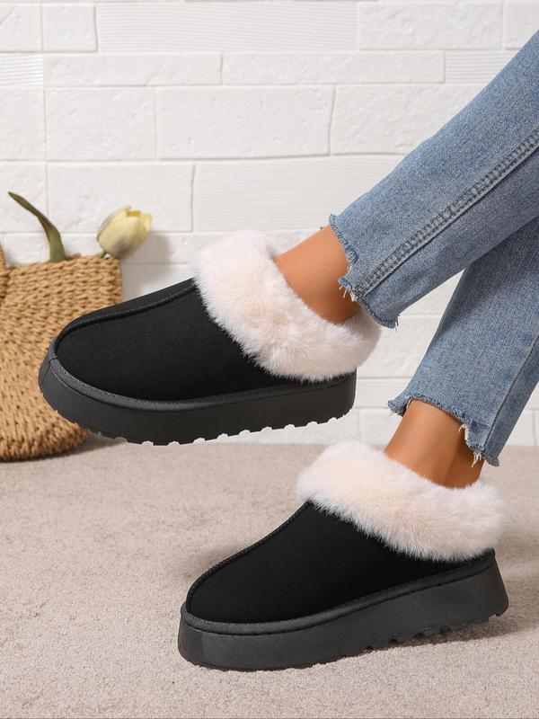 Women's Solid Color Fluffy Plush Slippers, Casual Soft Comfortable Home Slippers, Warm Slippers for Indoor & Outdoor Use for Women & Girls