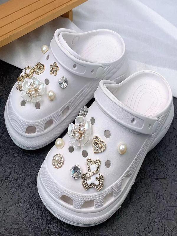 Cute Bear & Flower & Heart Design Shoe Charms, Rhinestone Decorated Shoe Decoration Charms, Fashionable Shoes Decoration for Women & Girls